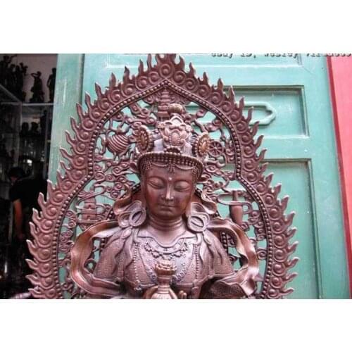 19"Tibet buddhism Temple Pure Bronze Vajradhara GuanYin Kwan-Yin Buddha Statue