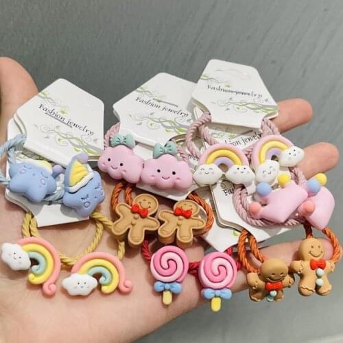 2Pcs Rainbow Lollipop Crown Hair Accessories Children Rubber Bands Scrunchies Elastic Hair Bands Girls Decorations Ties Gift