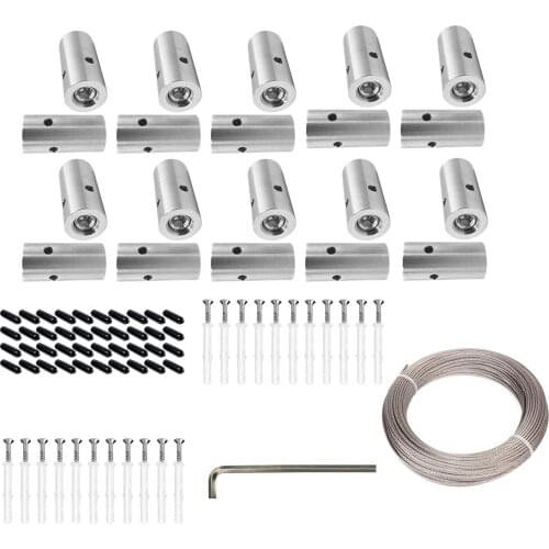 20 Pack Green Wall Stainless Steel Hubs, Wire Cable Trellis System Kit with 98 Feet 1/8" Wire Rope Cable for Climbing Plants