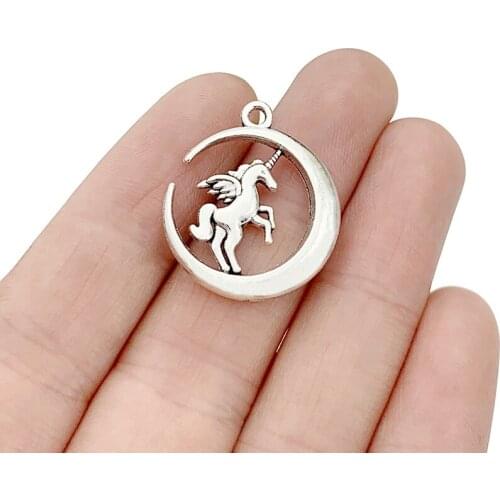 20 x Antique Silver Color Tone Moon Unicorn Charms Pendants 2 Sided for Necklace Bracelet Earring Jewelry Making Accessories