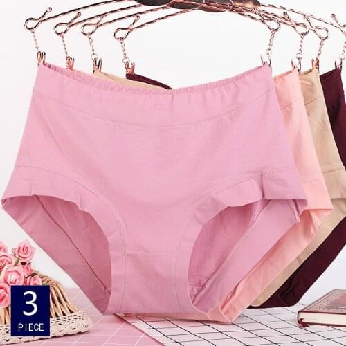 3Pcs XL-6XL Big Size High Waist Womens Panties Pure Cotton Briefs Seamless Underpants Ladys Underwear Female Intimates A4