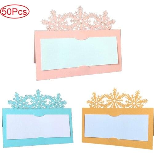 50Pcs 9x9cm Snow Winter Laser Cut Table Name Place Cards Lace Name Message Setting Card Wedding Birthday Party Favor Decoration