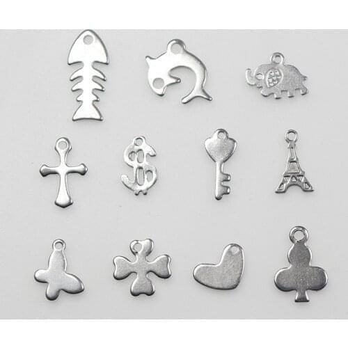 50pcs/lot Stainless Steel Design Dangle Charms Tower/Dollar/Cross/Tree Small Handmade Steel Tone Metal Pendants DIY Jewelry Make