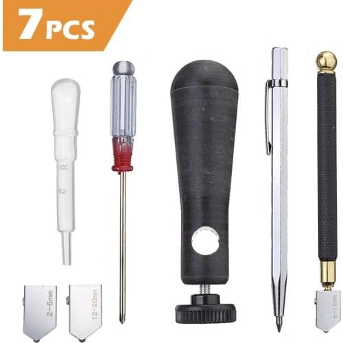 7pcs Oil Glass Cutter Metal Handle Diamond Tip Straight Head Glass Cutting Tool Set For Hand Tool Glass Cutting