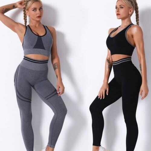 Seamless Outfit 2 Piece Fitness Set Yoga Leggings Sports Bras Crop Tops Wear Jogging Suits Contouring Booty Workouts