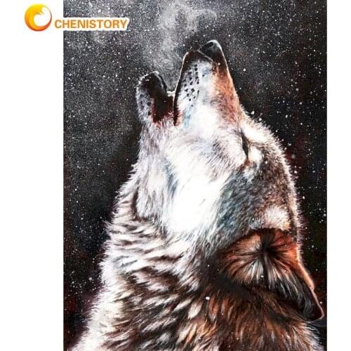 CHENISTORY Oil Painting By Numbers Kits For Adults Wolf Roar Animal Paints By Number 60x75cm Diy Framed Kids Bedroom Wall Decor