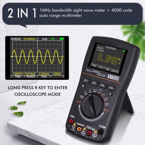 ET828 Intelligent Graphical Digital Oscilloscope Multimeter 2 in 1 with 2.4in Color Screen 1MHz Bandwidth 2.5Msps Sampling Rate