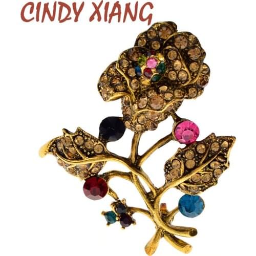 CINDY XIANG New Rhinestone Flower Brooches For Women Men Large Elegant Plant Pins Vintage Fashion Crystal Jewelry High Quality