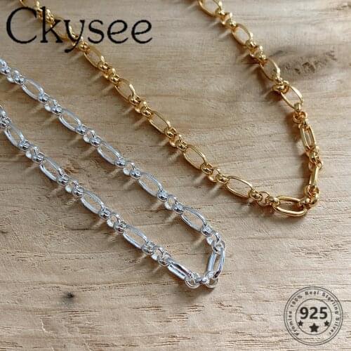 Ckysee News 925 Sterling Silver Necklace Golden Link Chain Choker Necklace For Fashion Women Girlfriend Silver Jewelry Gift