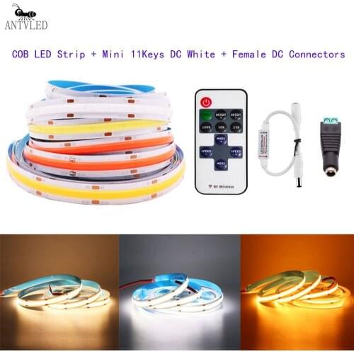 COB LED Strip Light High Density Flexible FOB 384/528 LEDs/m Led Lights Tape,Mini 11Keys RF Wireless Led Remote Controlle kit