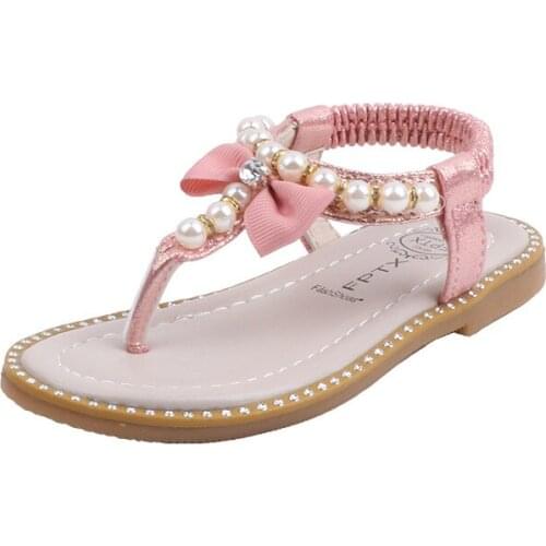 CUZULLAA 2020 Summer Girls Shoes Beach Sandals Kids Summer Shoes Children Soft Bottom Beading Sandals for Girls Size 21-30