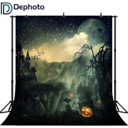 Dephoto Seamless Photography Background Horrible Houses Graveyard Pumpkin Halloween Theme Backdrop Photo Background Studio