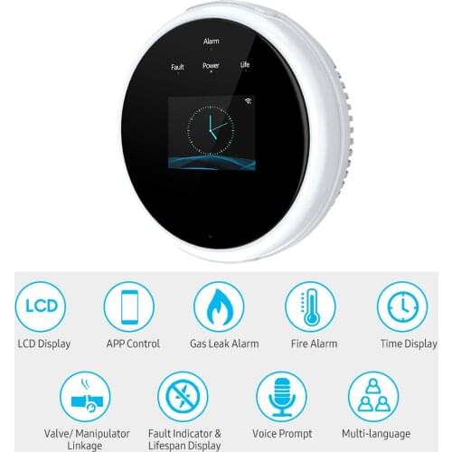 Wifi Gas Leak Detector Fire Alarm LCD Display Wall Mounted APP Control Smart Wi-Fi Natural Gas/ LPG Tester Methane Alarm Buzzler