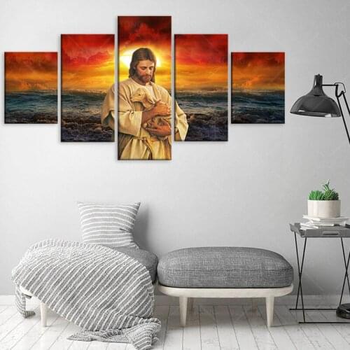 Home Decor Canvas 5 Pieces Religious Jesus Poster Modern Print Paintings Building Wall Artwork Modular Picture For Living Room