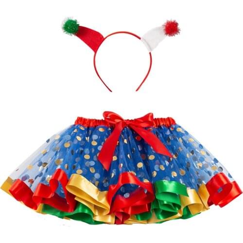 2-12Y Christmas Baby Girls Dress Colorful Tutu Skirt Tulle Mini Skirts + Headwear 2pcs Girls Clothes