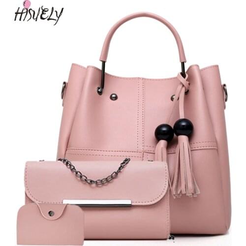 HISUELY Leather Women Handbags Shoulder Bags 3pcs Ladies Fashion Messenger High-capacity Tote Bags Bolsa 2021 Crossbody Bags