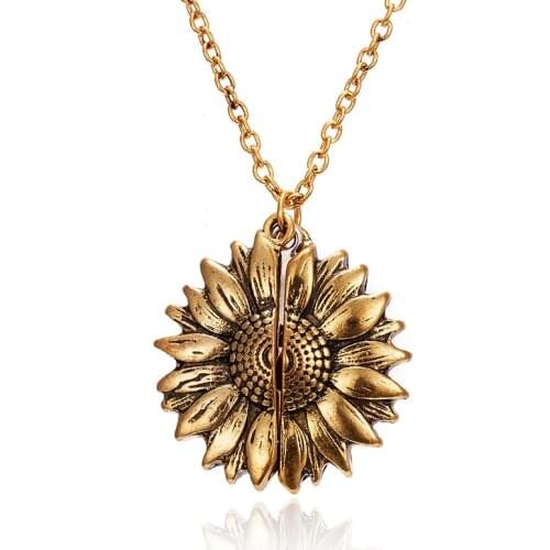 Fashion Sunflower Double-layer Engraved Pendant Necklaces For Women Round Open Gold Long Chain Charm Necklace Women Jewelry