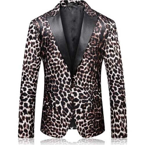 Mens Fashion Urban Jacket Business Casual Handsome Animal Pattern Slim Single Breasted Wedding Mens Suit Dress