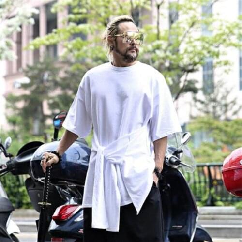 2021 Korean fashion mens new summer solid color lace up loose large 5 / sleeve fashion fashion T-shirt