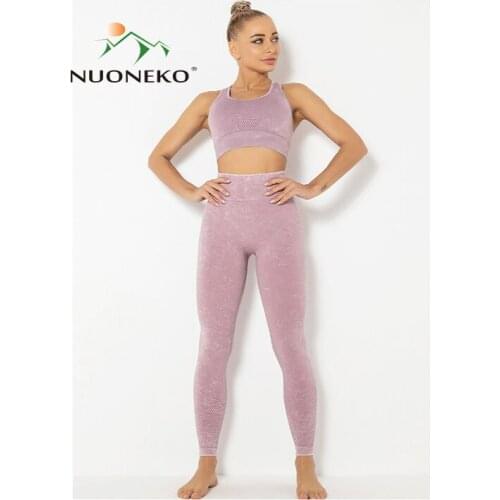 NUONEKO YogaTwo Piece Suit Woman Tracksuits Fitness Running Cycling Sports Bra Seamless Leggings Women Workout Set Clothes NT034