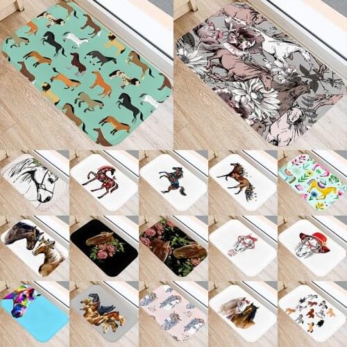 Horse Pattern 40*60cm Kitchen Entrance Door Mat Coral Velvet Carpet Doormat Indoor Floor Mats Colorful Anti-Slip Rug 48043