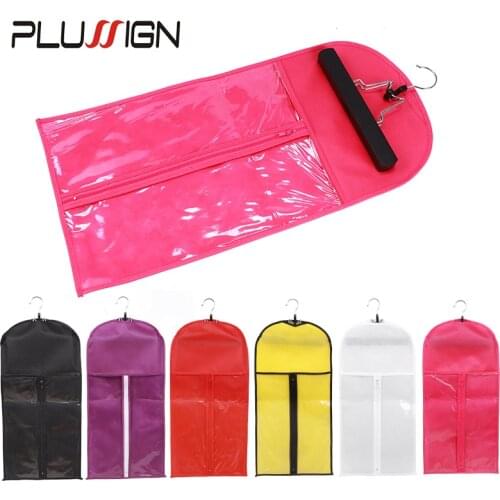 Plussign Wholesale 5Pcs Wig Storage Bag With Wooden Hanger, 6 Colors Available Wig Bag For Hair Weft And Clip In Hair Extensions
