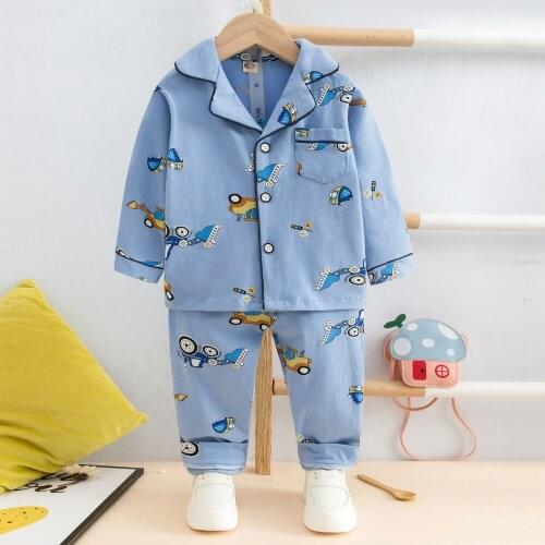 TUONXYE New Summer Boys Long sleeves Pajamas Girls Set Excavator Pyjama Cotton Kids Pijama Children Sleepwear