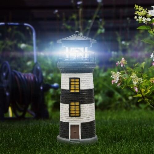 Resin LED Lighthouse Solar Light Rotating Beacon Tower Lamp Garden Outdoor Decorative Lighting