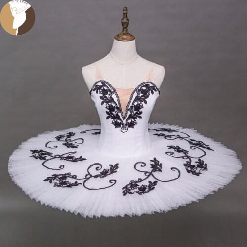 FLTOTURE White Swan Black Embroidery Professional Ballet Tutu XW1017 Ballet Performance Competition Costumes Custom Made Tutus