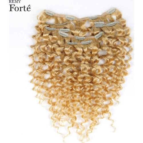 Remy Forte Clip In Human Hair Extensions 613 Blonde Human Hair 7 Pcs 115g Clip-In Full Head Kinky Curly Clip Ins Hair Clip