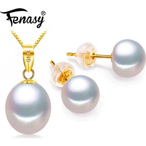 FENASY 18k gold earrings pearl jewelry,18K Gold pendant pearl Jewelry necklaces & pendant for lovers send s925 silver necklaces