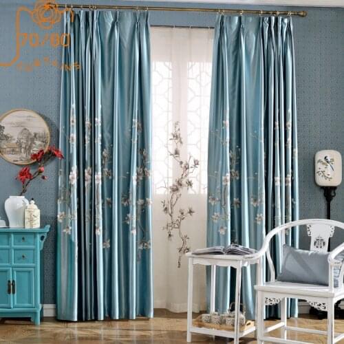 Chinese-style Simulation Silk Embroidered Curtains Window Screens Blackout Curtains for Living Room Bedroom Finished Product