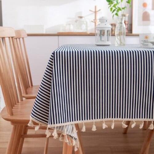 Nordic Style Stripe Tablecloth Picnic Cloth Kitchen Dining Table Cover with Tassels Coffee Tea Desk Party Home Decoration