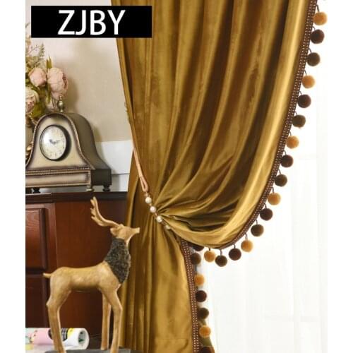 Modern Simple European Styl Solid Color Curtain Yellow Sunscreen Flannel Curtain Finished Velvet Curtan for Living Room Bedroom