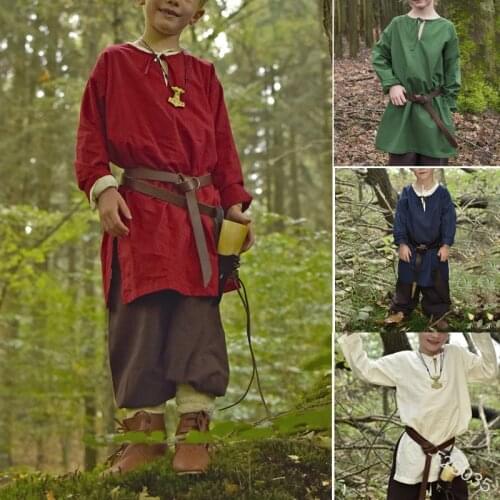 Medieval children Knight Warrior Costume Cotton Tunic Norman Viking Pirate Tops Long Shirt Halloween For children Long Sleeves