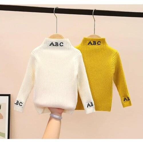 Children Girls Sweater Soft Turtleneck Kids Winter Coat Pullover Tops Long Sleeve Letters Knitted Sweater Fashion Boys Hoodies