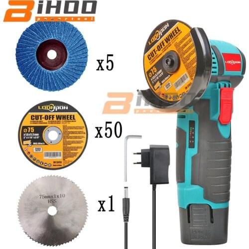 Mini 12 Volt. Brushless Cordless Angle Grinder Mini Cutter With Saw Bladeand Two Battery The Lithium Battery 76mm