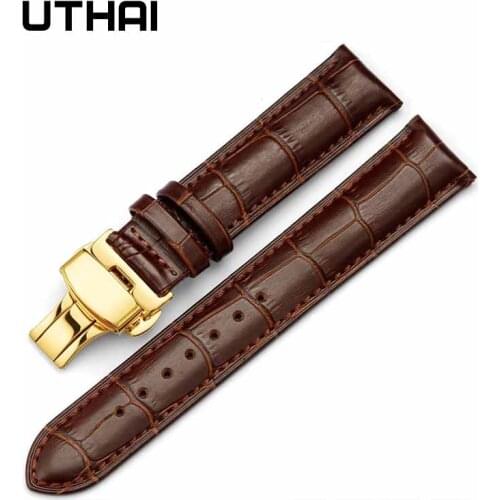 UTHAI Z06 double click elastic butterfly buckle strap cowhide dermal 14/16/18/19/20/21/22 /24mm wristwatch