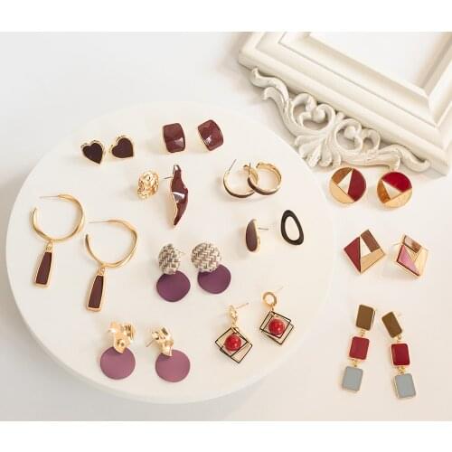 Korean Geometric Acrylic Statement Drop Earrings For Women Fashion Jewelry Vintage Red Round Dangle Earring 2020 Wedding Brincos