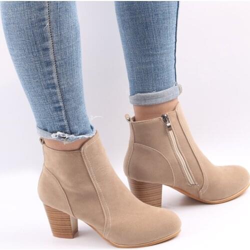 Hot Autumn Winter Women Boots Solid European Ladies Shoes Boots Suede Leather Ankle Boots with Thick Scrub Size 35-41