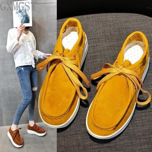 2021 Spring New Fashion Round Head Suede Low Bottom Lace Up Platform Low Heel Comfortable and Lightweight Women Vulcanized Shoes