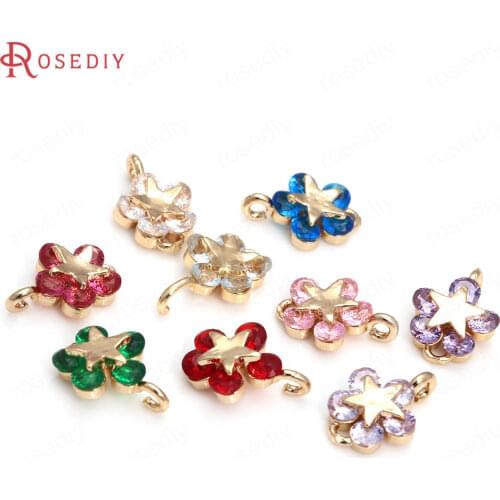 10PCS 8x12MM 24K Champagne Gold Color Brass and Zircon with Star Flower Charms Pendants Jewelry Making Supplies Diy Accessories