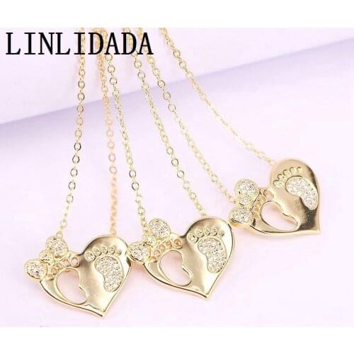 10Pcs Fashion Jewelry Pave CZ Cubic Zirconia Heart Gold Color Women Girls Charm Pendant Necklaces