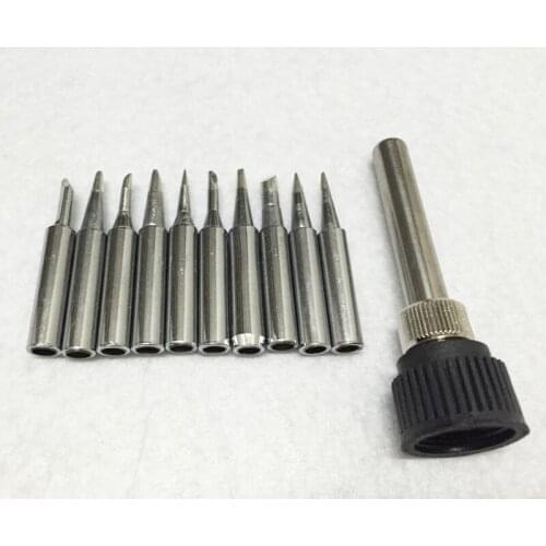 10Pcs Tips+1Pcs Iron Casing Lead-free Solder Iron Tips 900M-T For 936 SAIKE ATTEN AOYUE KADA YIHUA Soldering Rework Station Iron
