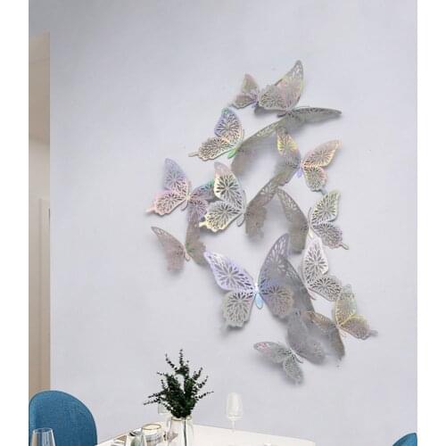 12pcs DIY Butterfly Wall Window Hollow Sticker Home Wedding Party 3D Wallpaper Kid Room Bedroom Art Decoration Ornament