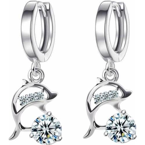 3 Color Dolphin Pendant Earring Copper Alloy Zircon earring Red Round Cut Crystal CZ Dolphin Earrings for Women Jewelry