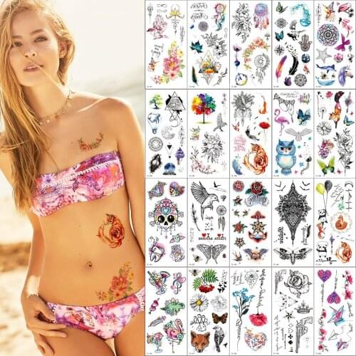 5sheet/lot tattoo set temporary tattoo sticker flower Animals dreamcatcher feather Sternal patch Sternum face tattoo tribal girl