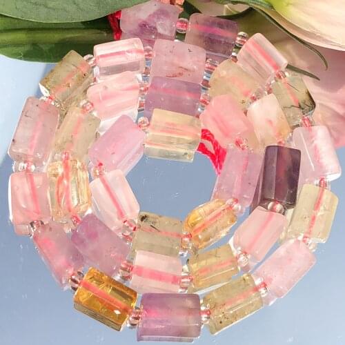 8x11mm Natural Faceted Mix Colorful Quartz Crystal Stone Cylinder Loose Spacer Beads For Making Jewelry DIY Bracelet Accessories