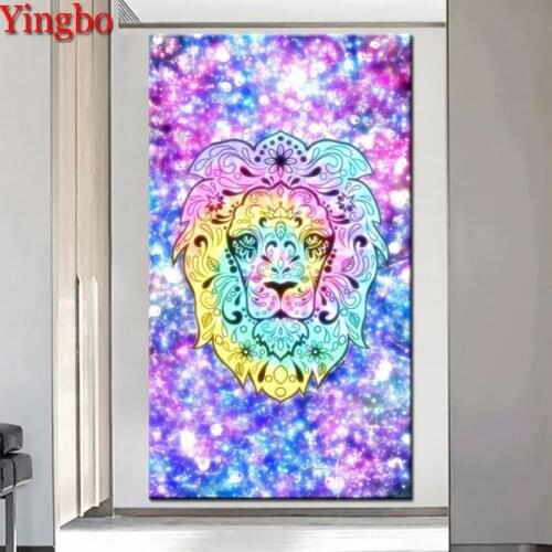 Large Size Animal Lion Diamond Painting Square Round Drill Mosaic Diamond Embroidery Aisle Background 3D Stereo Decor