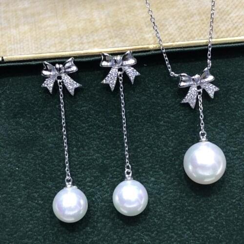 Bowknot 925 Sterling Silver Necklace Earrings Mountings Findings Base Jewelry Set Mounts Settings Parts for Pearls Beads Crystal